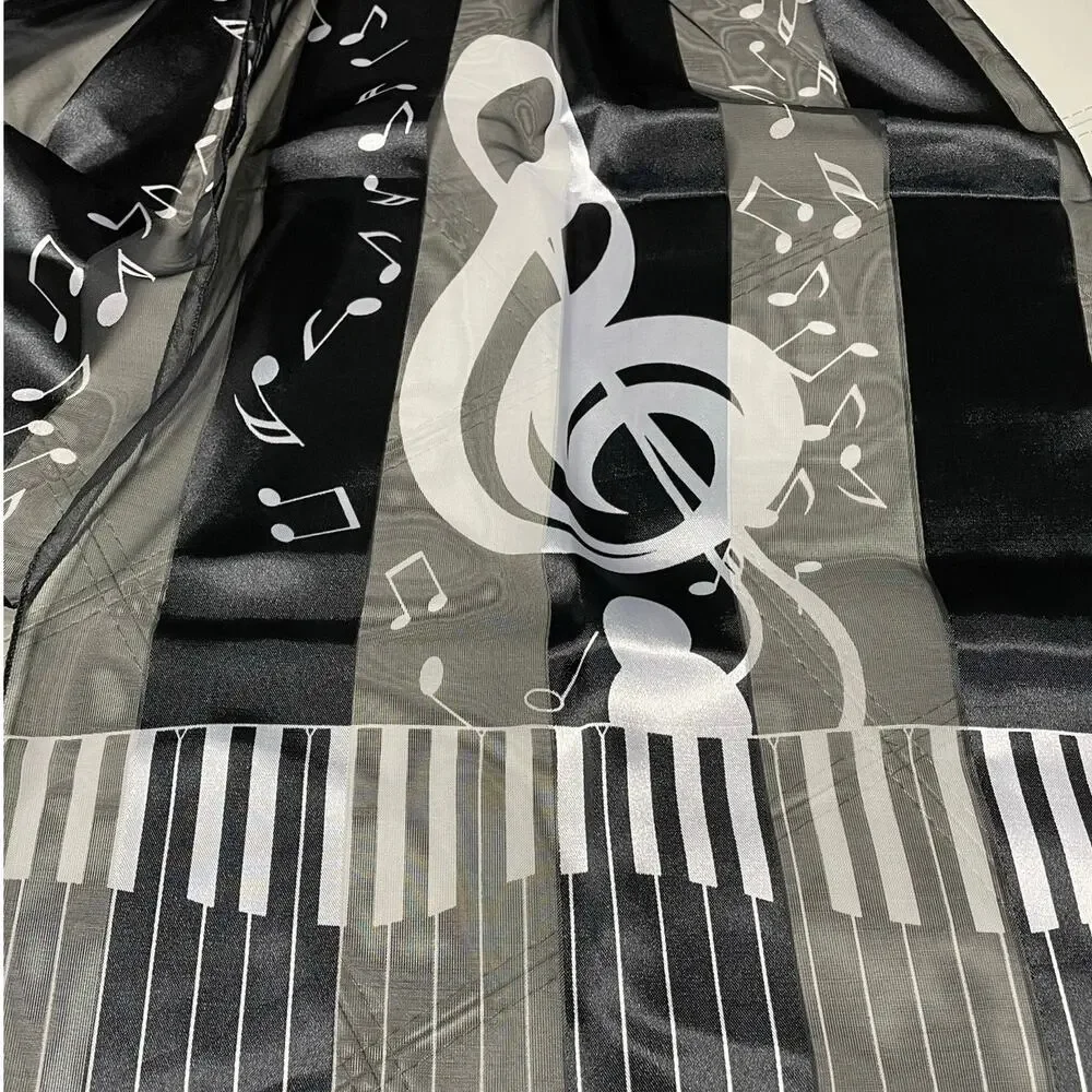 Treble Cleft Black Striped Long Sheer Scarf